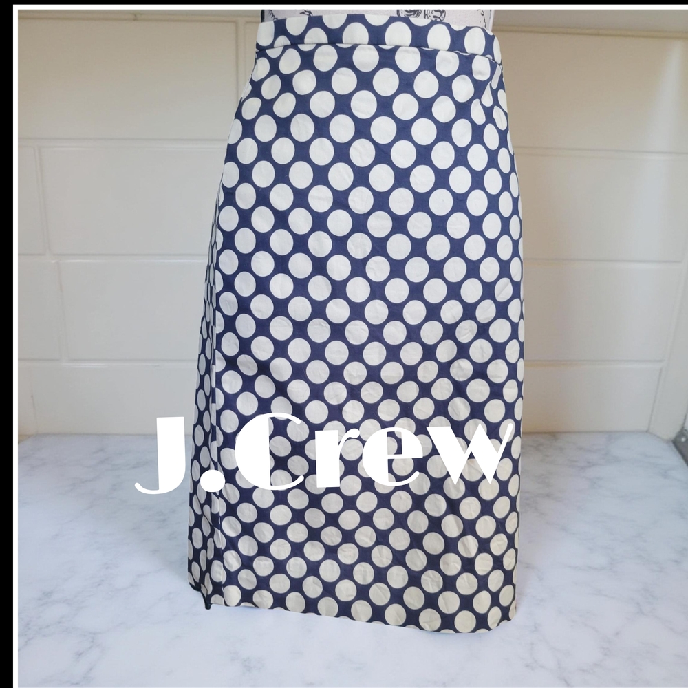 J. Crew Navy and White Polka Dot Midi Skirt
